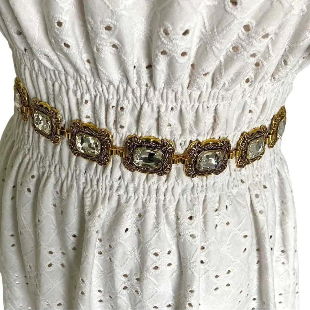 Gold Crystal Concho Chain Waist Statement Belt Formal wedding Bridal party event
